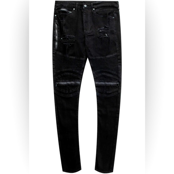 (New Condition) Bk Signature Biker / Zipper Knee Jean- Black